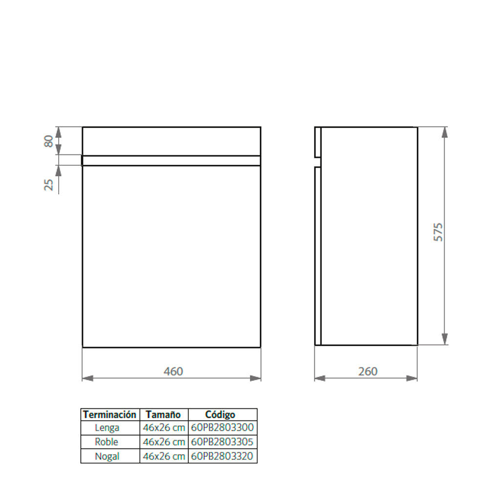 Mueble Vanitorio Petit Nogal + Cubierta 28x46x40 cm