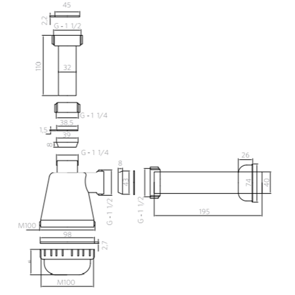 Sifón Lavaplatos PP 1 1/2&#39;&#39; con Salida Recta
