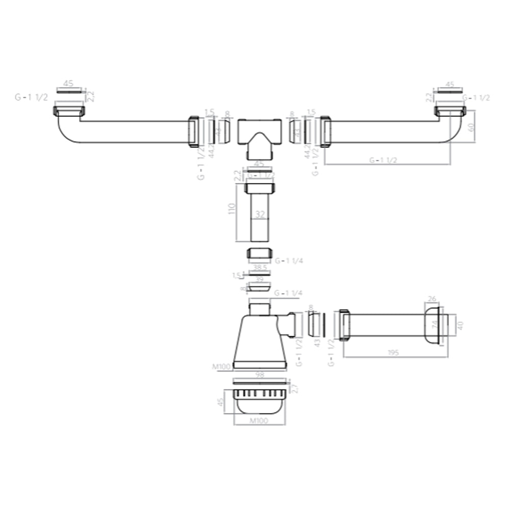 Sifón Lavaplatos PP 1 1/2&#39;&#39; con Entrada Doble