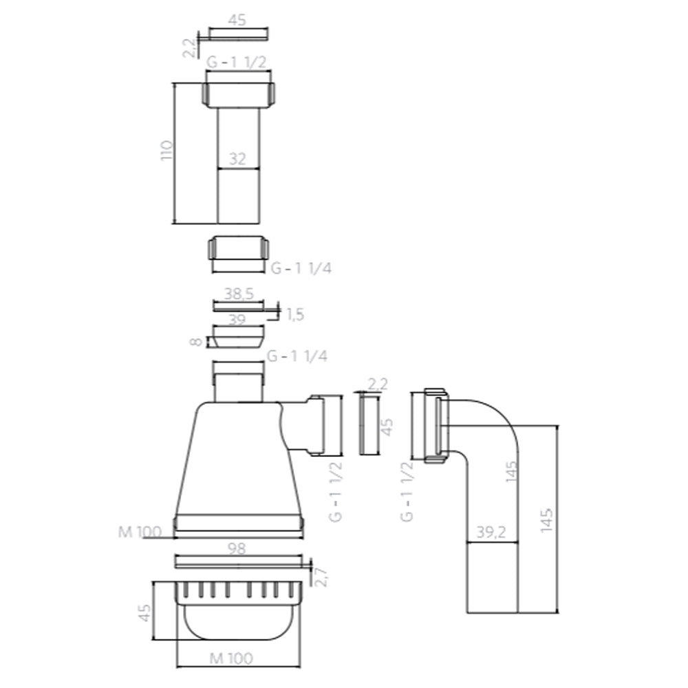 Sifón Lavaplatos PP 1 1/2&#39;&#39; con Salida Curva