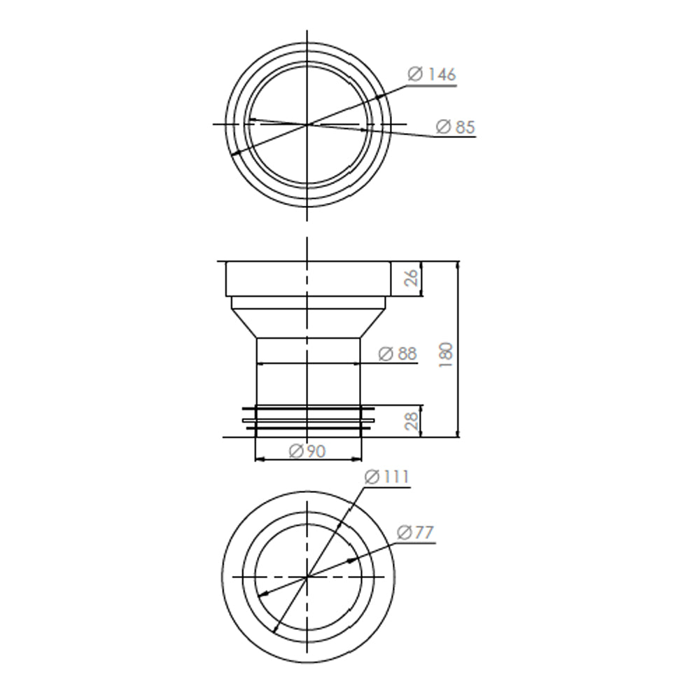 Manguito Adaptador para WC - Salida y Conexión a Piso 21cm (Vertical)