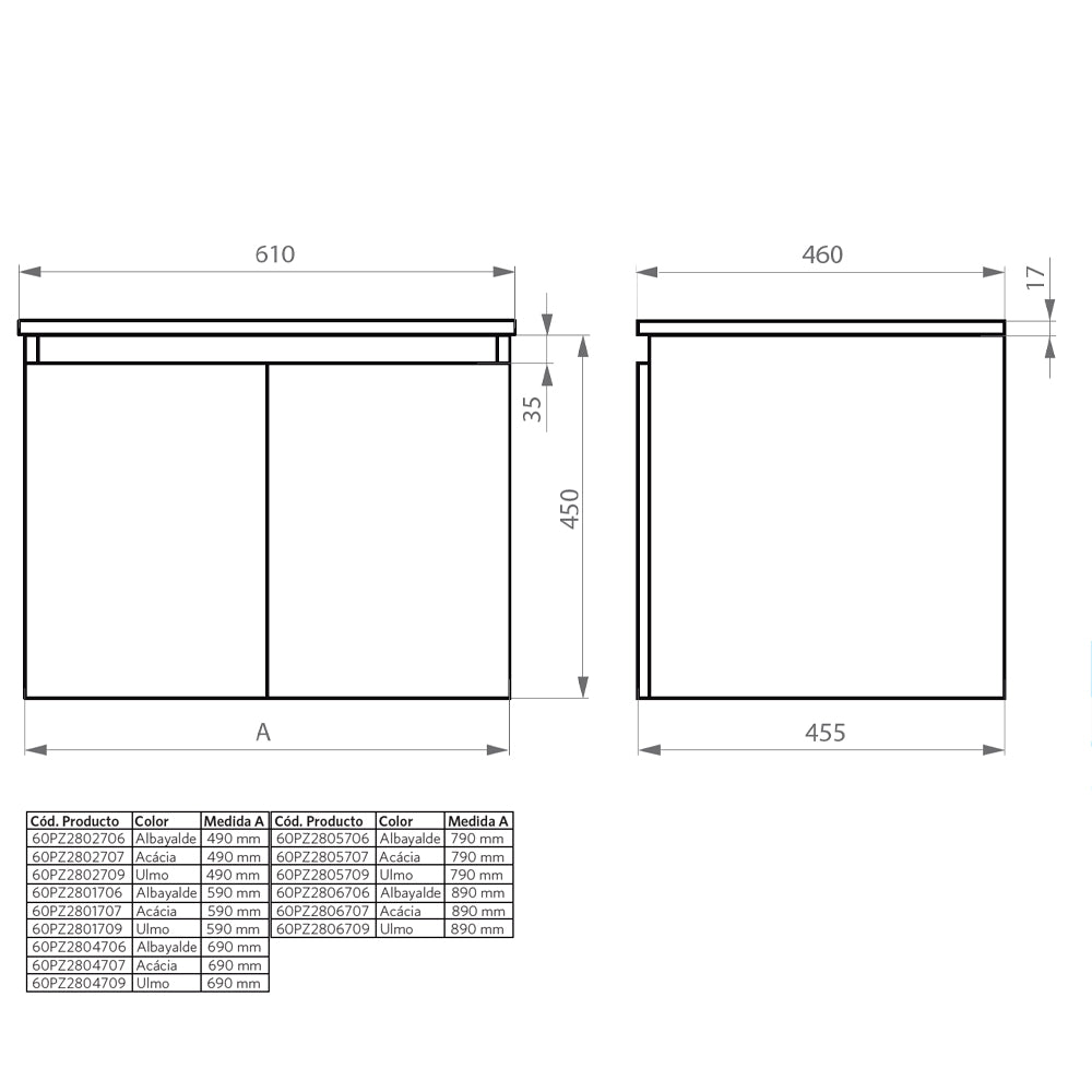 Mueble Vanitorio Completo Amélie 60x46 Ulmo