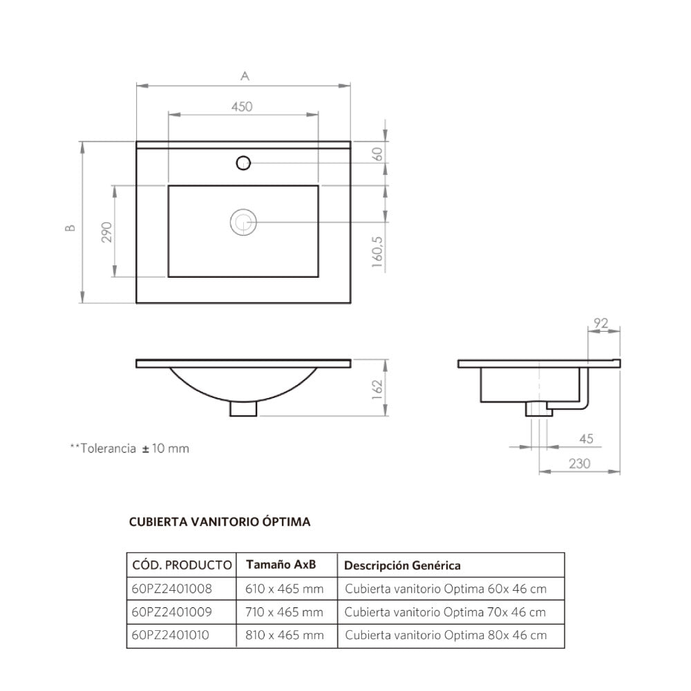 Mueble Vanitorio Lille Lenga Texturado + Cubierta 70x46x50 cm