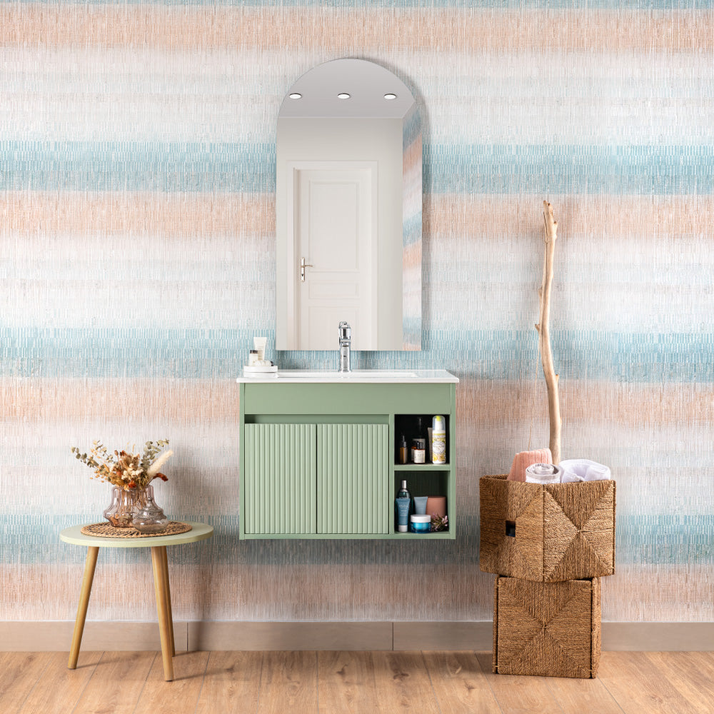 Mueble Vanitorio Lille Texturado Sage Green + Cubierta 60x46x50 cm