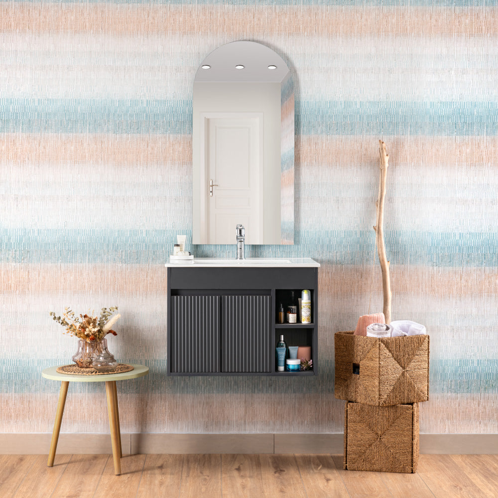 Mueble Vanitorio Lille Dark Grey Texturado + Cubierta 60x46x50 cm