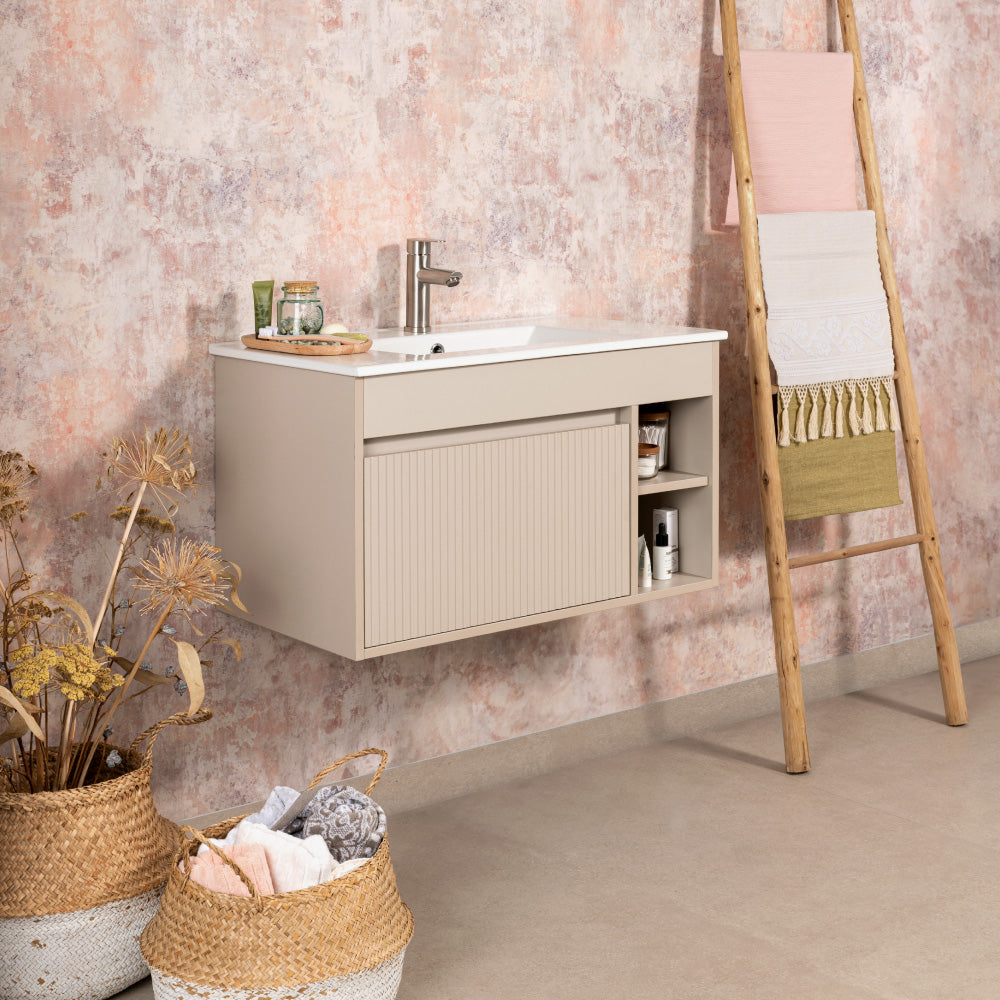 Mueble Vanitorio Marsella Greige Texturado + Cubierta 60x46x50 cm
