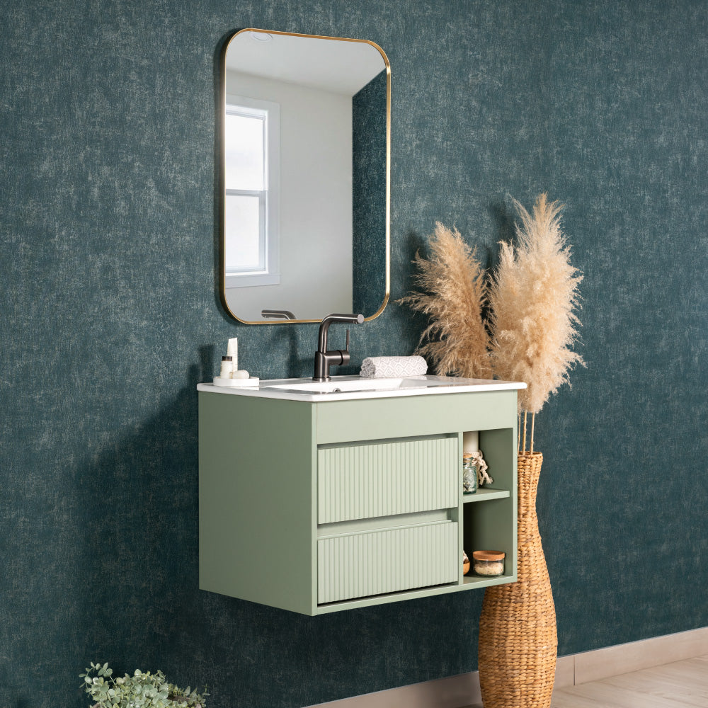 Mueble Vanitorio Paris Texturado Sage Green + Cubierta 70x46x50 cm