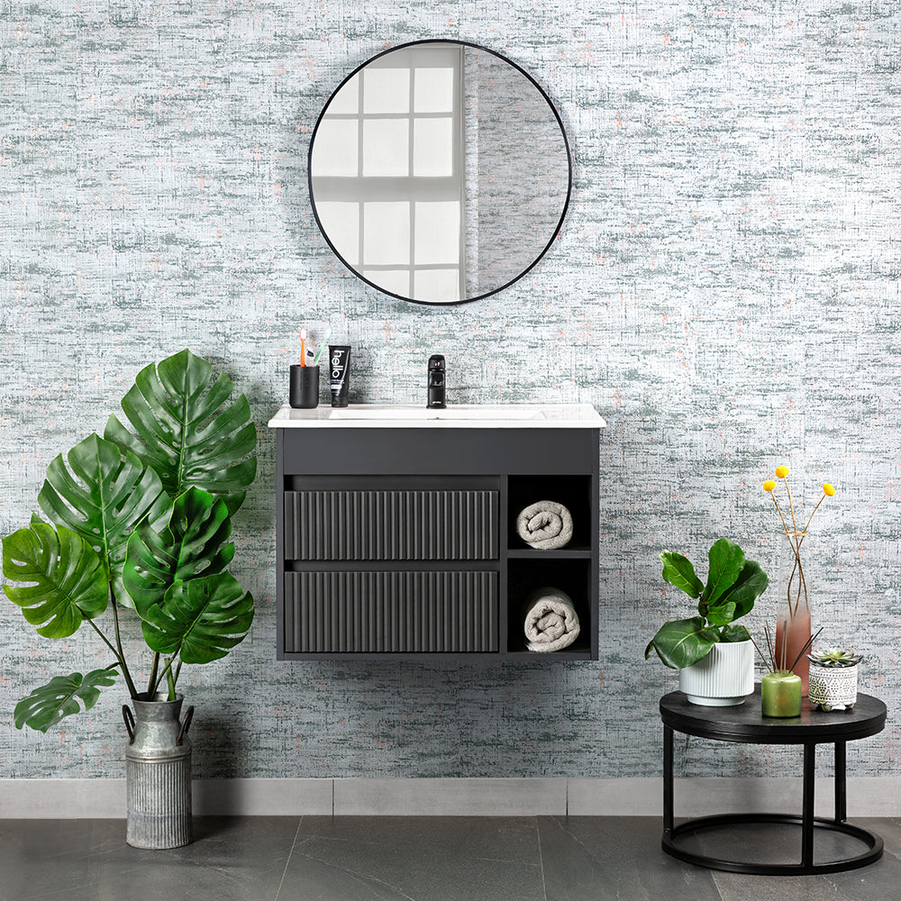 Mueble Vanitorio Texturado Paris Dark Grey Texturado + Cubierta 70x46x50 cm