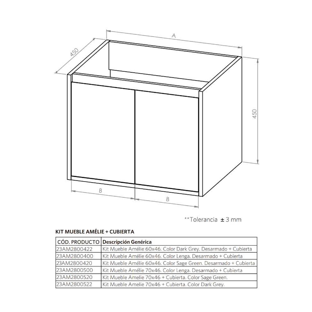 Mueble Vanitorio Amélie Lenga + Cubierta 60x46x45 cm