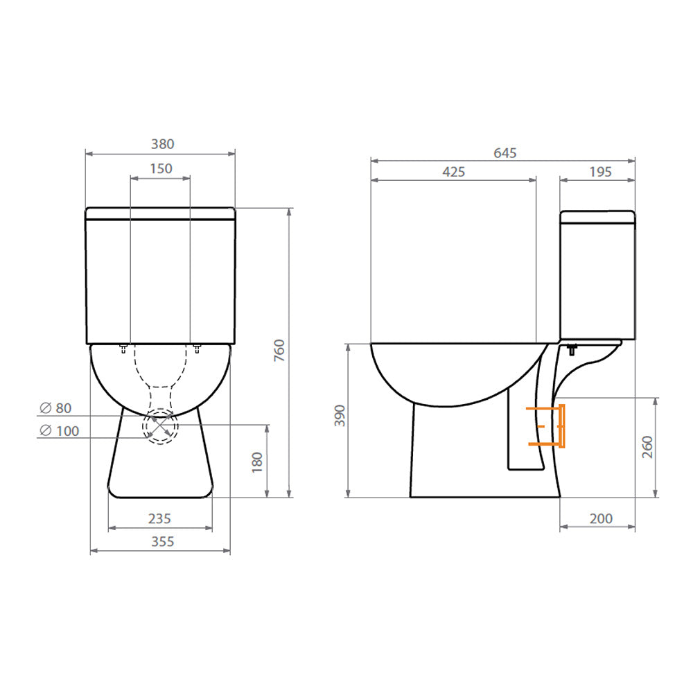 Sanitario Wc Two Piece Aura Plus - Descarga a Muro (Horizontal)