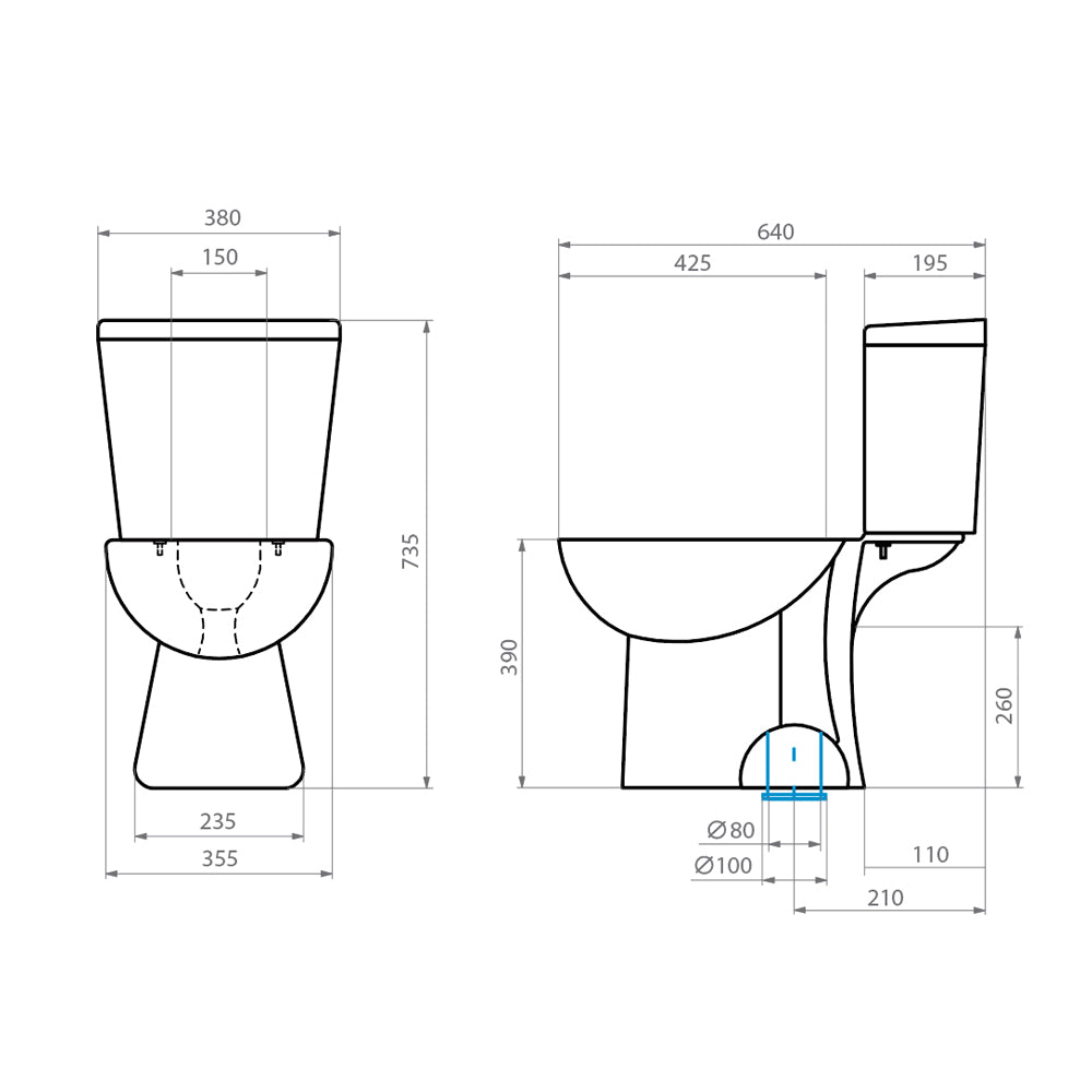 Taza WC Aura con fijaciones - Salida a piso (Vertical)