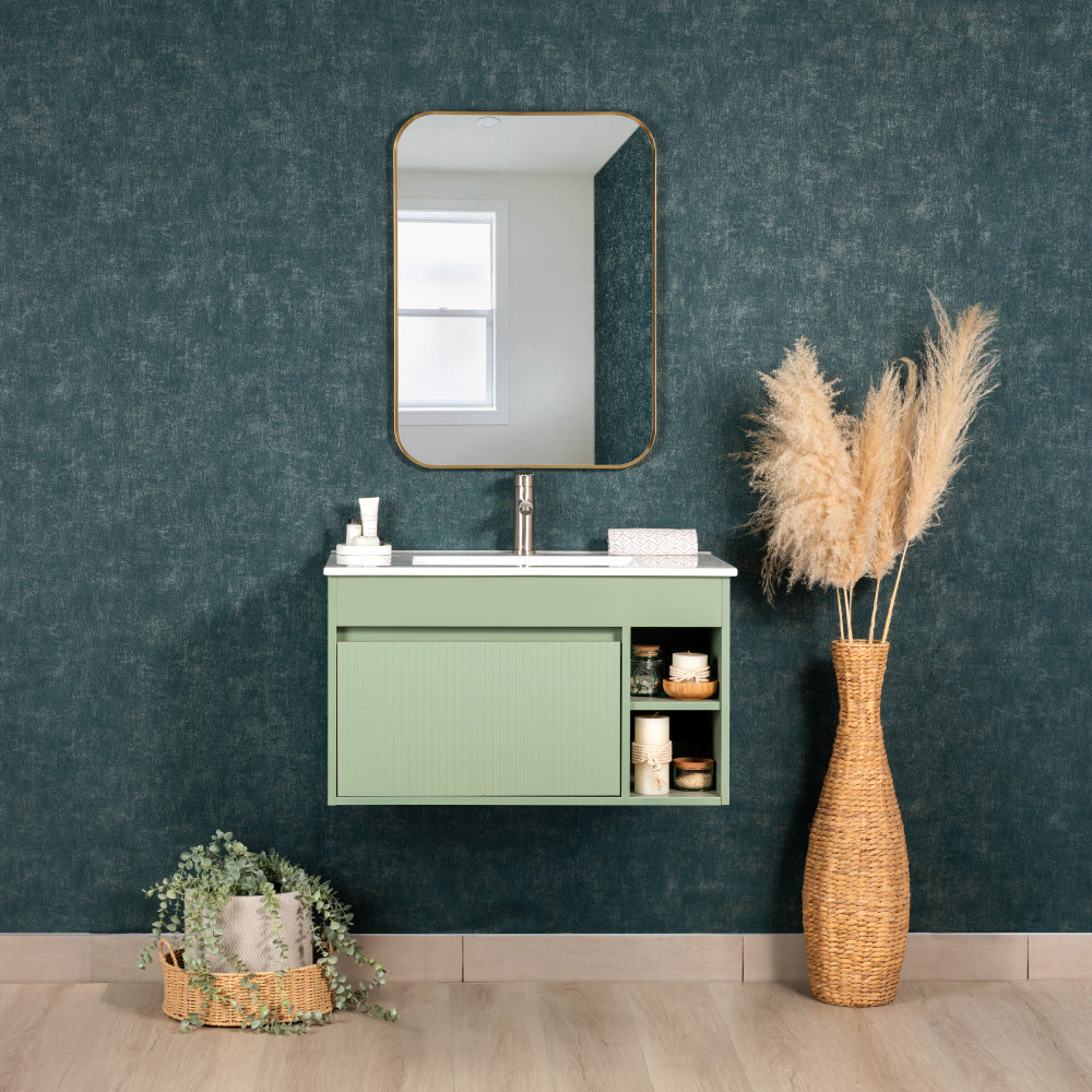 Mueble Vanitorio Completo Marsella 70x46 Color Sage Green Texturado