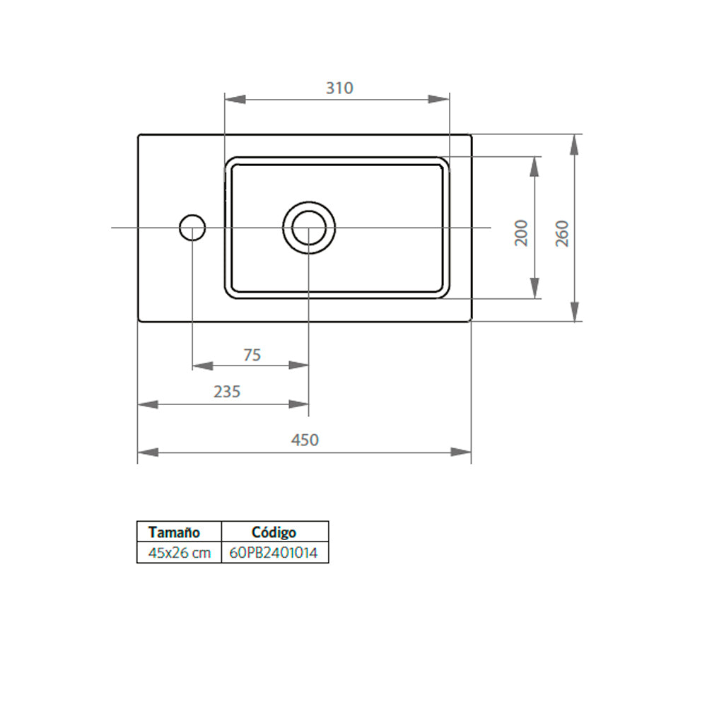 Mueble Vanitorio Petit Roble + Cubierta 60x46x26 cm