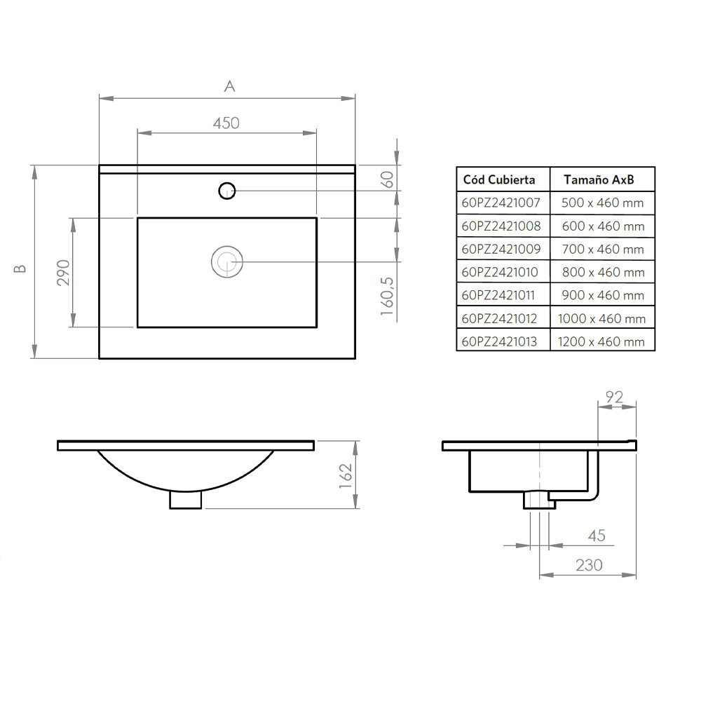 Mueble Vanitorio Zoé Ulmo + Cubierta 100x46x50 cm