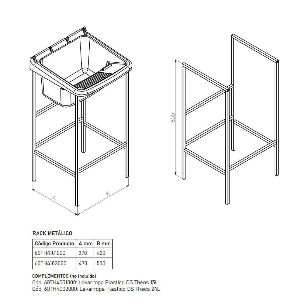 Pack Lavarropas + Rack Metálico 24L Theos