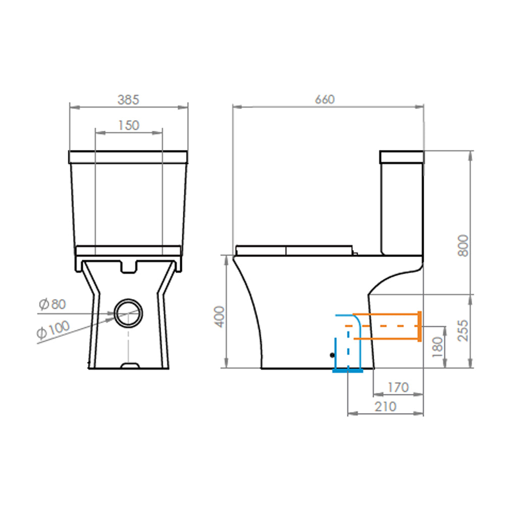Sanitario Wc Two Piece New Atos 2 - Descarga a Piso 21 cm. (Vertical)
