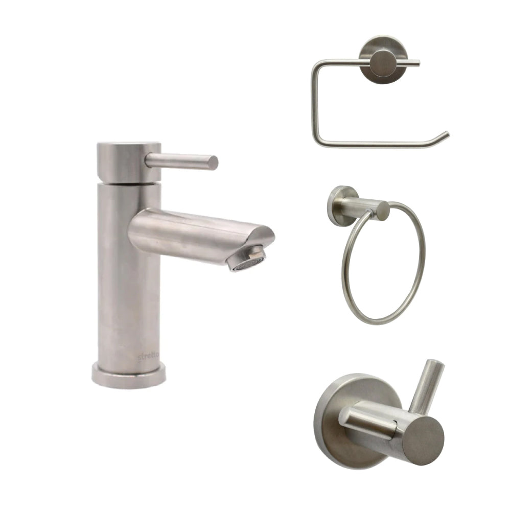 Pack Baño Inox Satinado | Grifería + Accesorios