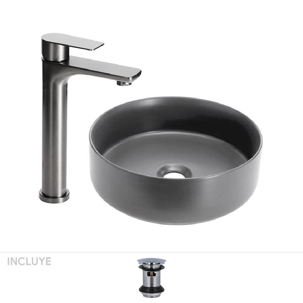 Pack Alfaro | Vanitorio Sobre Cubierta 36cm + Lavatorio alto