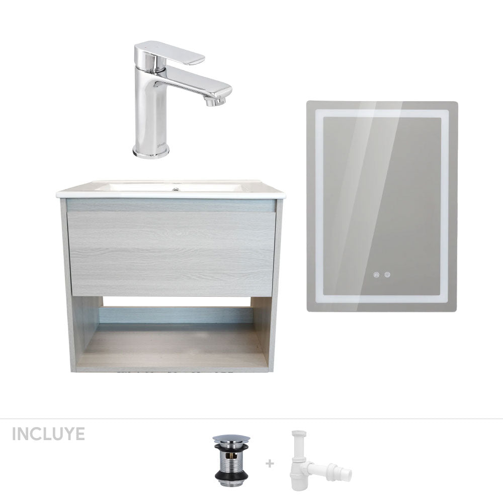 Pack Baño Alcalá | Mueble de Baño + Espejo Led + Grifería Lavamanos