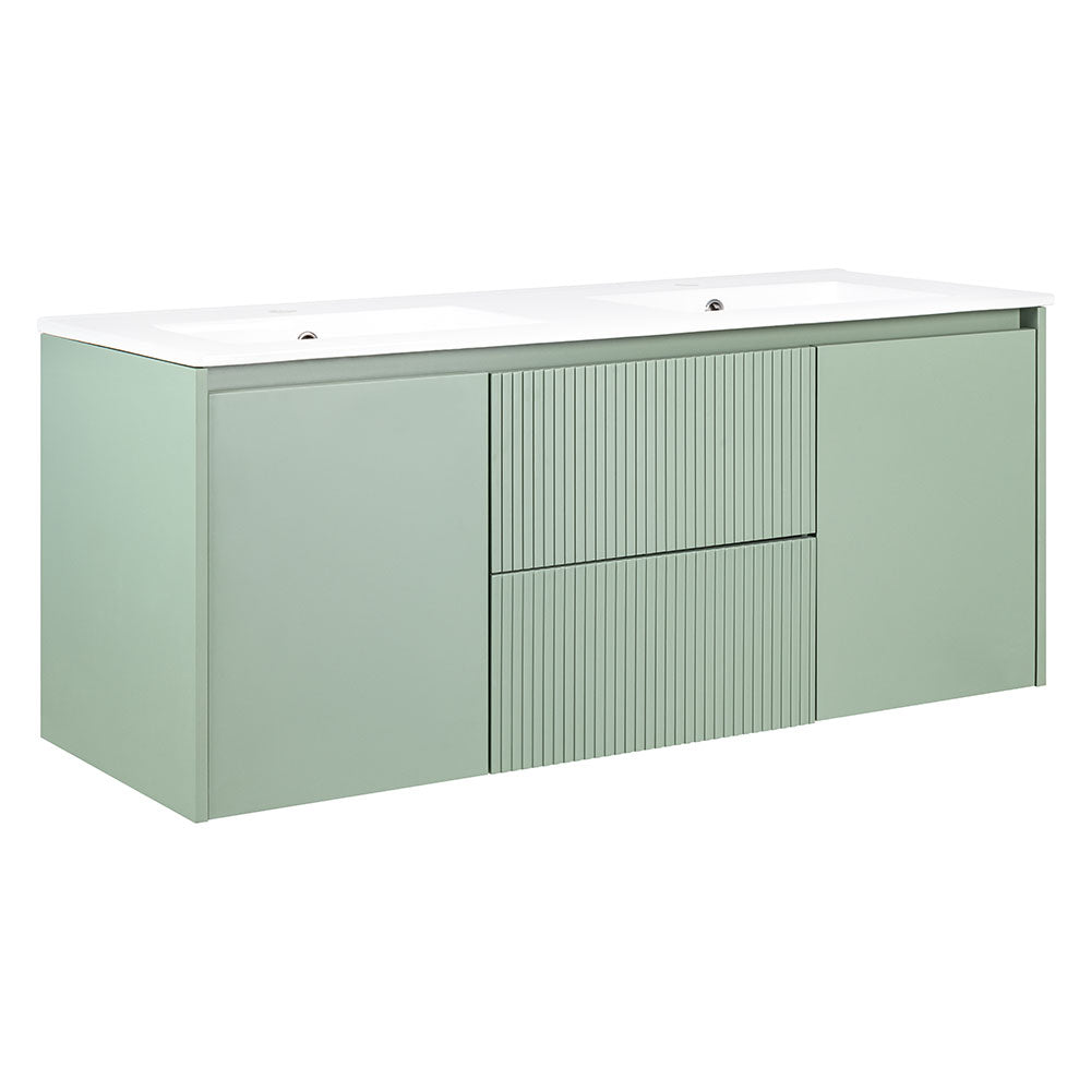 Pack Baño Cartagena | Mueble Vanitorio Doble Sage Green + Griferías Lavamanos + Espejo Led