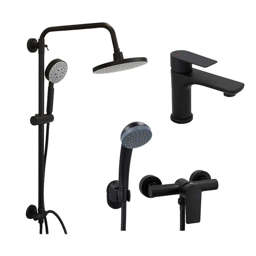 Pack Baño Gótico | Griferías + Columna Ducha Negro Mate