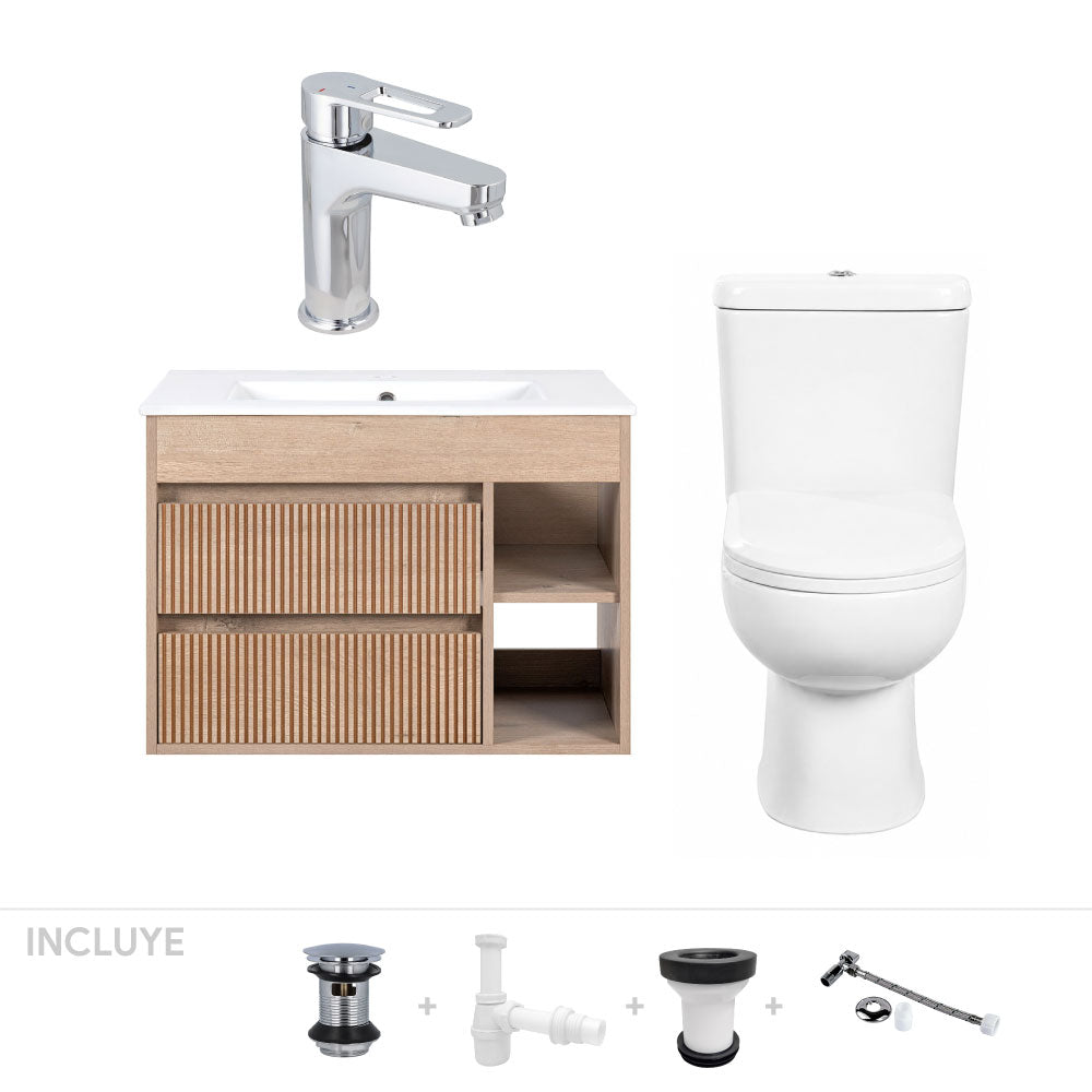 Pack Baño Lorca Cromo | Sanitario + Mueble Paris Lenga + Grifería