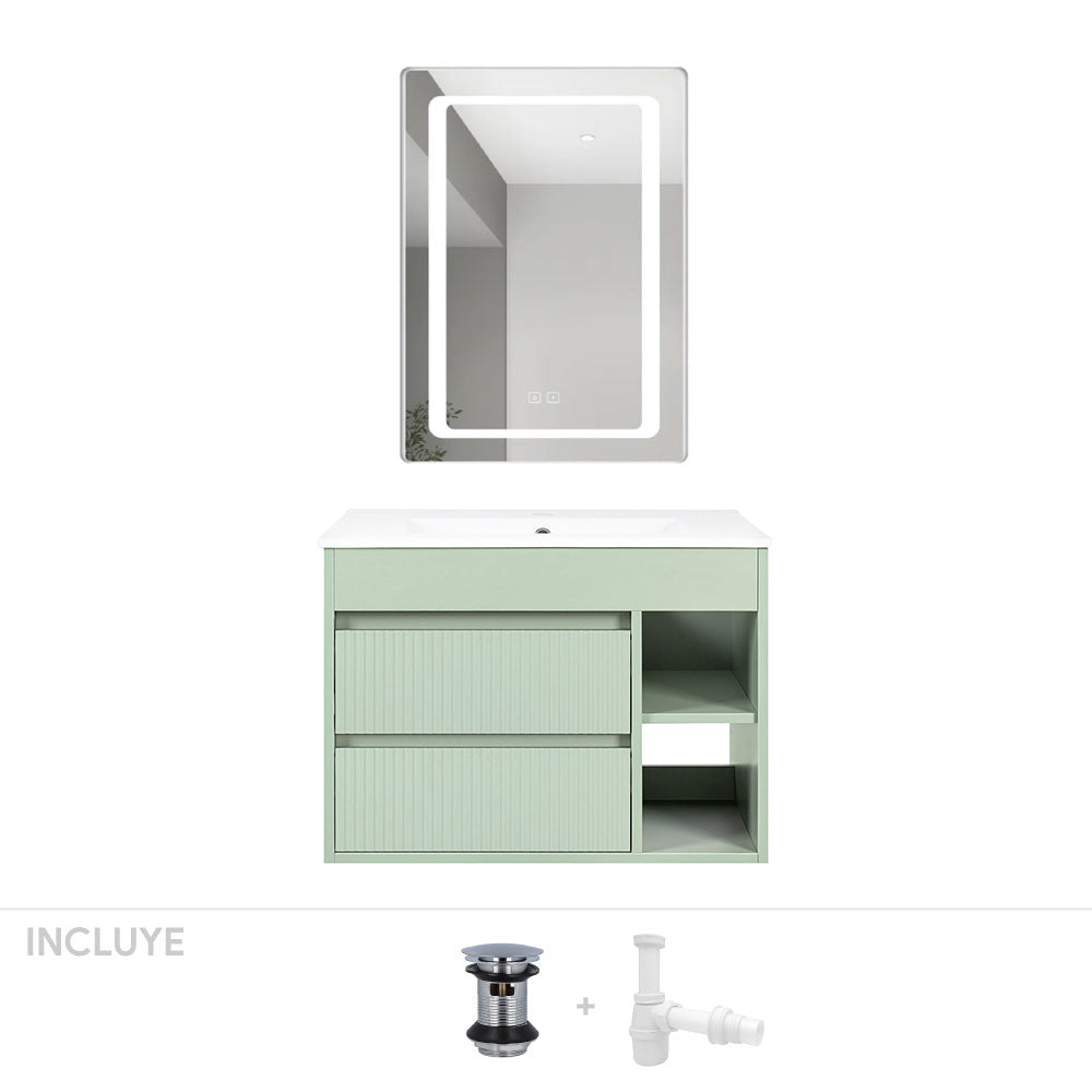 Pack Baño Trujillo | Mueble Vanitorio Sage Green + Espejo Led