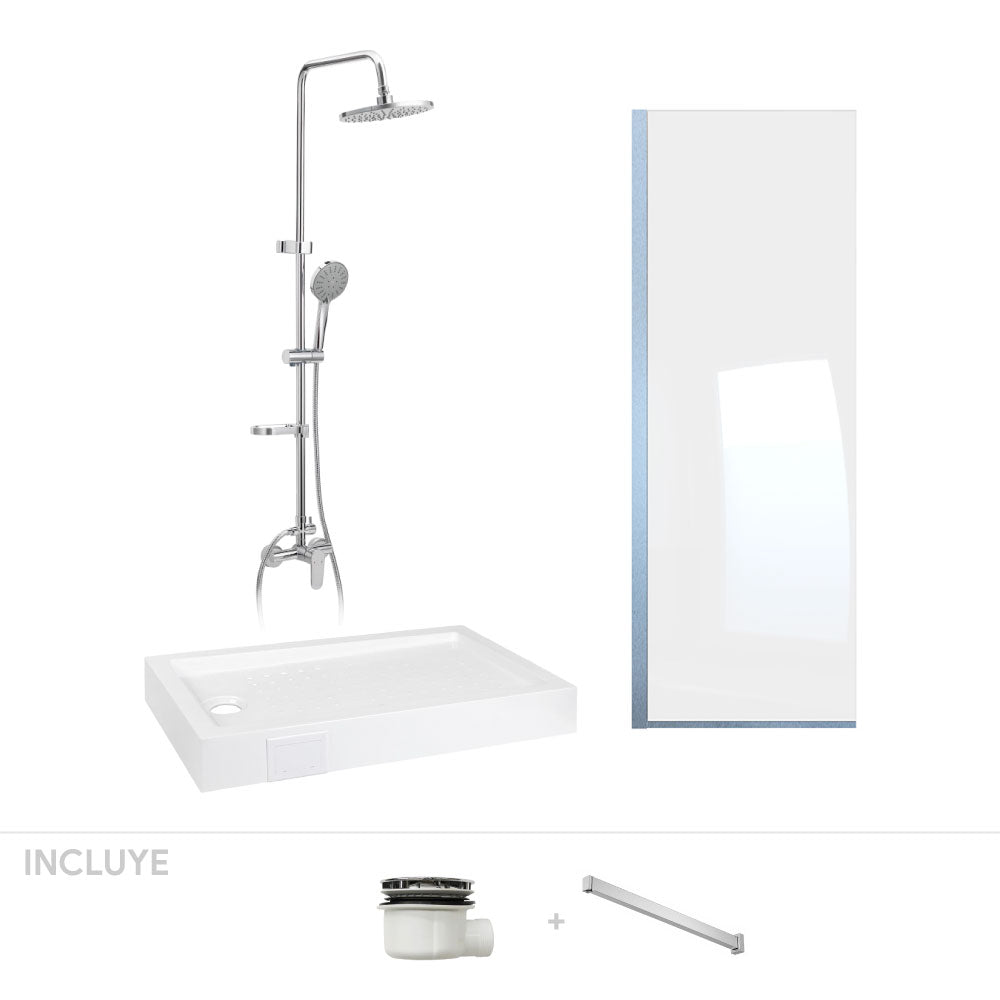 Pack Baño Villarta | Mampara + Receptáculo + Columna Ducha Cromo