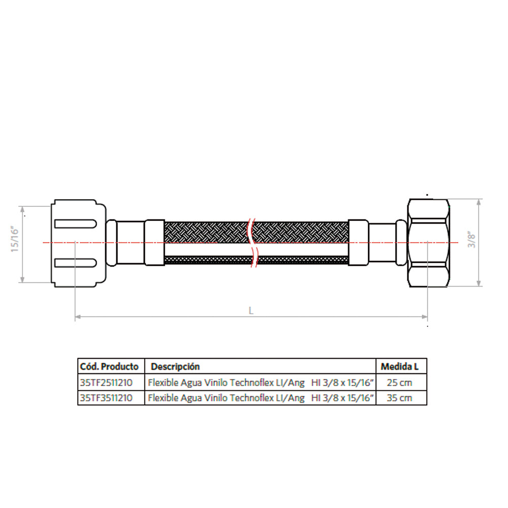 Flexible para Agua Vinilo 35cm Ll/Ang Hi 3/8x15/16