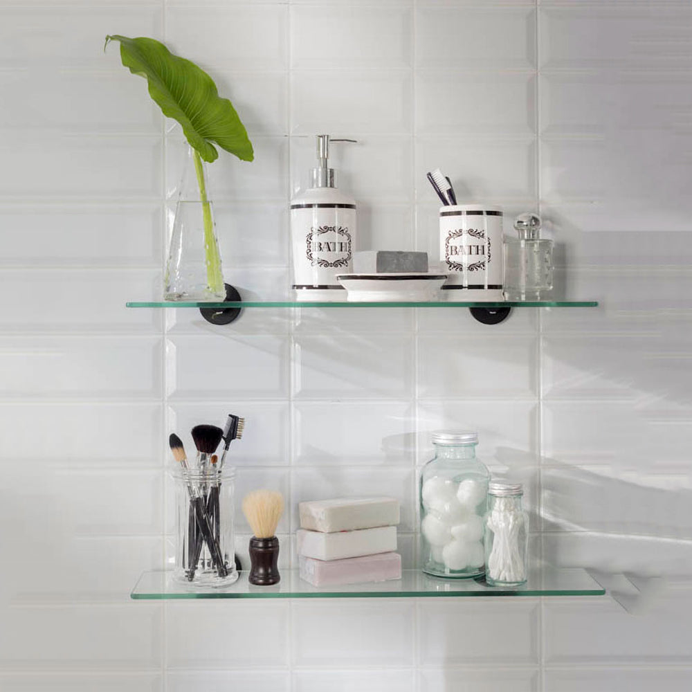 Repisa de Vidrio 50 cm Soporte Negro Mate