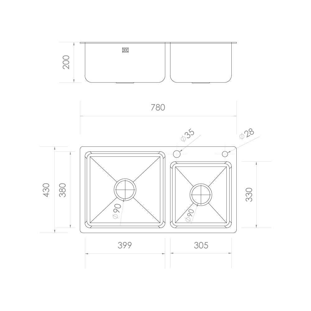 Lavaplatos Doble Empotrado 78x43 Aramis Cromo