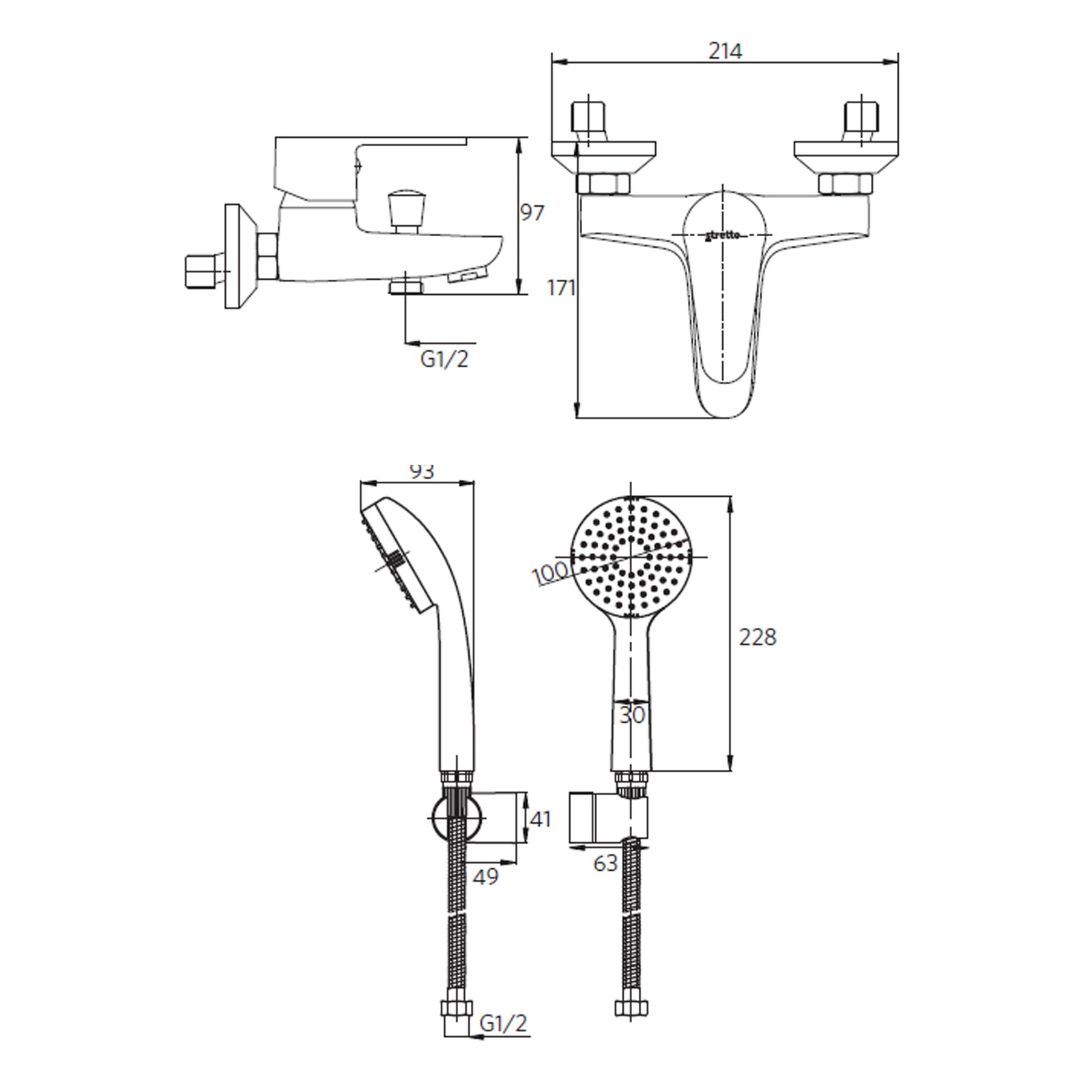 Monomando Tina Ducha Dessin Níquel Bruñido