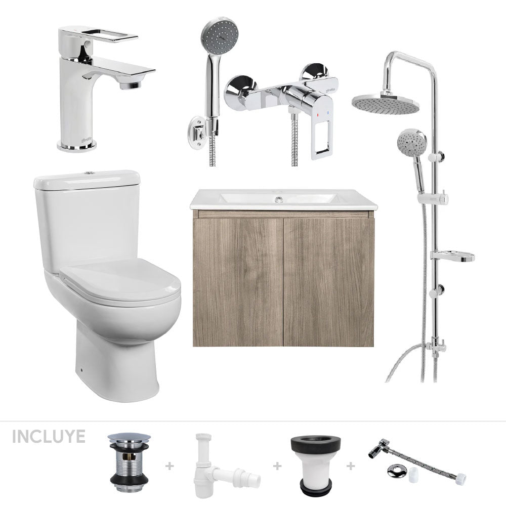 Pack de Baño Mérida | Columna + Sanitario + Muebles + Griferías