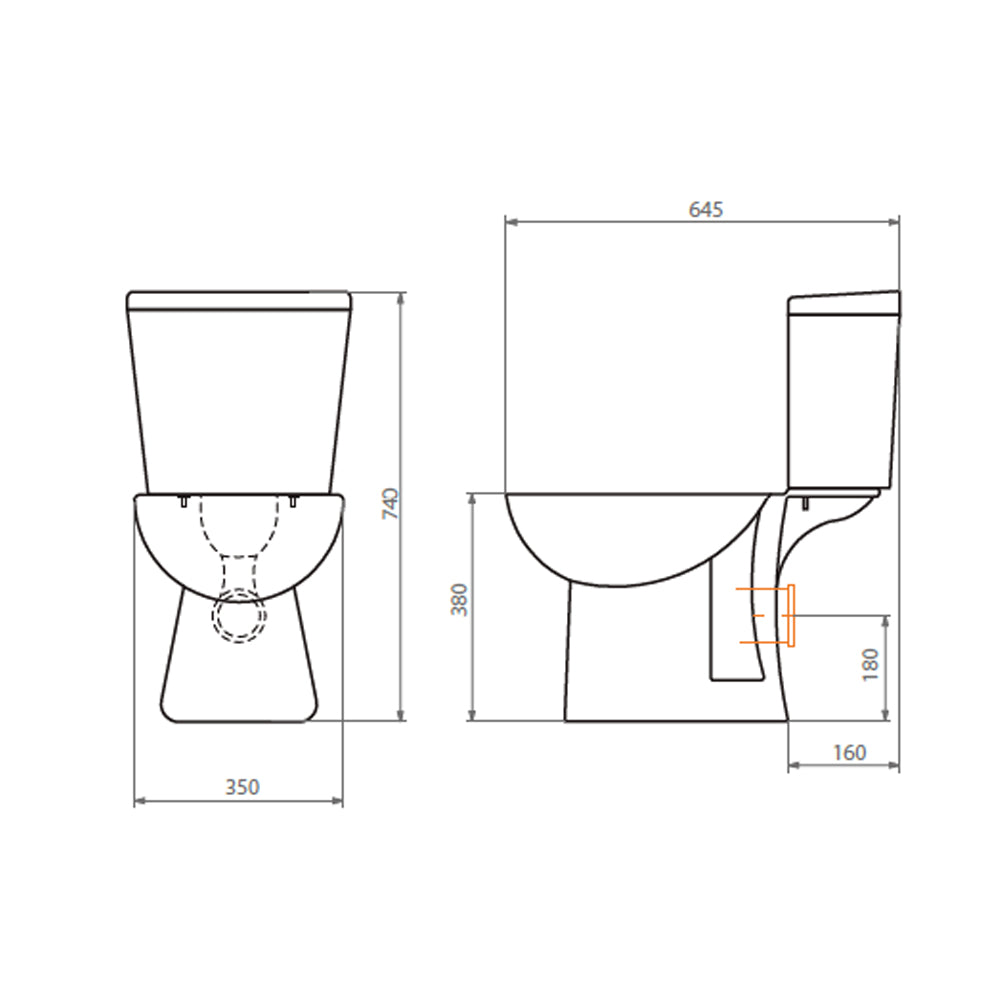 Sanitario WC Completo Cosmos - Descarga a Muro 18 cm (Horizontal)